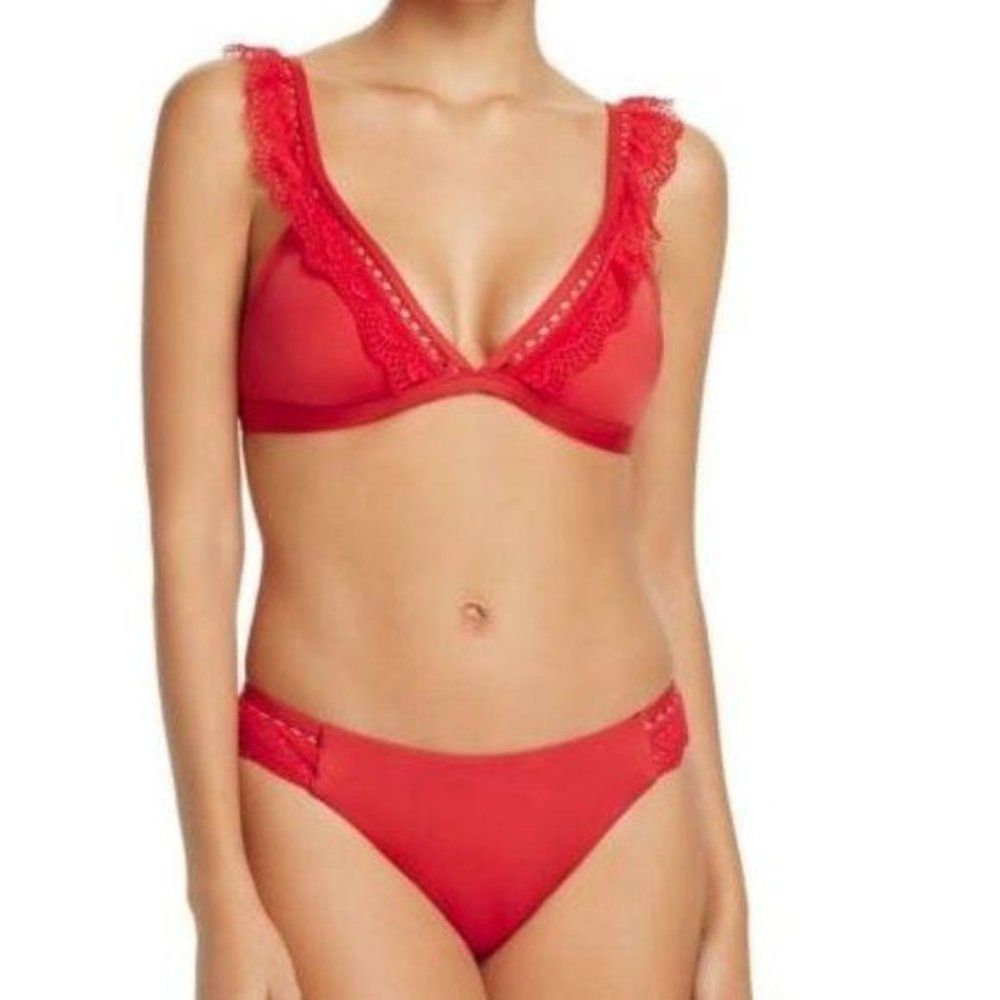 Laundry By Shelli Segal Ruffled Plunge Neck Bralette Top And Bottom Bikini Set